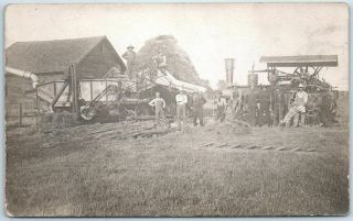 Vintage Farming Rppc Real Photo Postcard Steam Tractor W/ Crew - C1910s