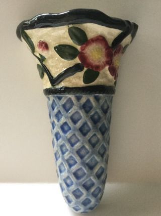 Vtg Basket Weave And Flowers Made In Japan Art Deco Era Wall Pocket