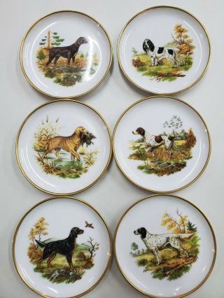 Vintage Kaiser W.  Germany Porcelain Coasters/butter Plates,  Bird Dog,  Set Of 6