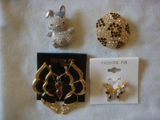 Vintage Fashion Jewelry,  Rhinestone Brooches (rabbit,  Butter Fly & Spider
