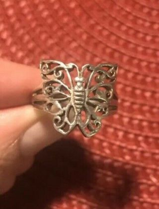 Estate Vintage Sterling Silver 925 Butterfly Ring Size 6.  5 - 7