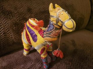 Vintage Stuffed And Embroidered Camel - Indian - Tassles And Mirror