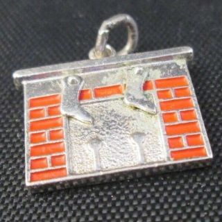 Vintage Sterling Silver Enamel Fire Place With Merry Xmas On The Back Charm
