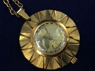 Vintage Fero Feldmann 17 Jewel Mechanical Sunburst Pendant Watch With Chain