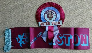 Vintage 1977 Aston Villa League Cup Final Wembley Scarf & Rosette