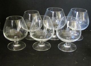 6 (six) Vintage Asbach Uralt Brandy Snifter Glasses / Etched Logo 2cl / 4cl