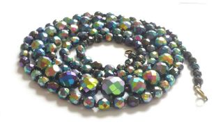 Czech Vintage Long Graduated Carnival Faceted Glass Bead Necklace