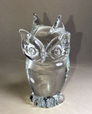 Vtg Murano Owl Bird Art Glass Crystal Figure Paperweight Signed 5”