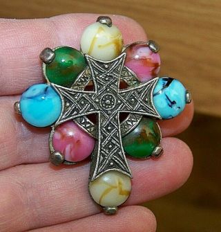 Vintage Signed Miracle Jewellery Scottish Celtic Iona Cross Brooch Pin / Pendant