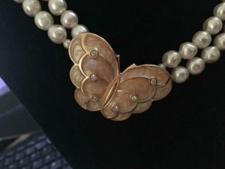 Vintage Kjl Kenneth J Lane For Avon Enameled Butterfly Faux Pearl Necklace Ec Nr