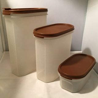Vintage Tupperware (3) Modular Mates Oval Brown Lids - 3 Sizes.  See Pictures