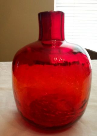 Vintage Blenko? Tangarine Amberina Crackle Glass Candle Holder / Vase