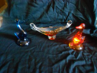 Set Of Two Vintage Viking Glass Ducks Figurines,  Murano Genie Lamp