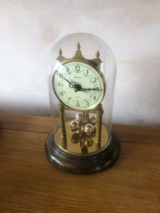 Vintage Anniversary Mantlel Clock With Glass Dome