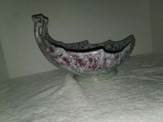 Vintage McCoy Pottery Bowl Lavender/Wine,  Blue/Gray Asymmetrical Leaves 9” Bowl 4