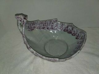 Vintage McCoy Pottery Bowl Lavender/Wine,  Blue/Gray Asymmetrical Leaves 9” Bowl 5