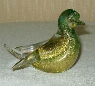 Vintage Murano Glass Bird Green With Gold Flecks