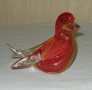 Vintage Murano Glass Bird Red With Gold Flecks