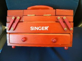 Vintage Singer Accordian Style Wood Sewing Box