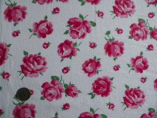 Vtg Feedsack Red Pink Roses Green Leaf Cotton Dress Quilt Fabric 36.  5 " X 40 "