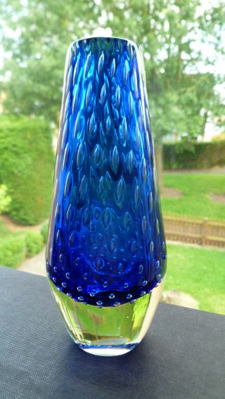 Vintage Murano Art Glass Bullicante Vase In Blue