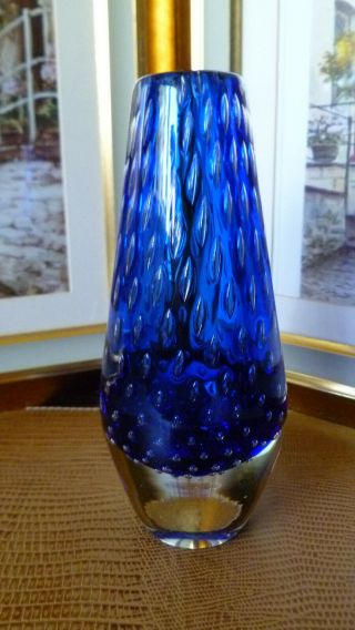 VINTAGE MURANO ART GLASS BULLICANTE VASE IN BLUE 2