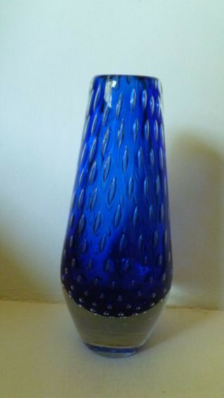 VINTAGE MURANO ART GLASS BULLICANTE VASE IN BLUE 3