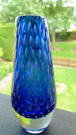 VINTAGE MURANO ART GLASS BULLICANTE VASE IN BLUE 4