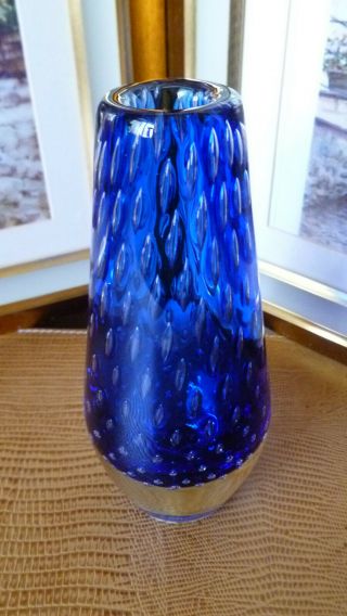VINTAGE MURANO ART GLASS BULLICANTE VASE IN BLUE 5