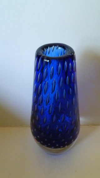 VINTAGE MURANO ART GLASS BULLICANTE VASE IN BLUE 6