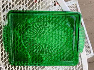 Vintage 1930s Forest Green Glass Vanity Tray Art Deco Anchor Hocking