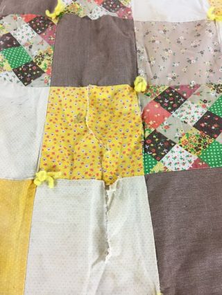 VINTAGE HANDMADE CALICO FOUR PATCH QUILT HAND TIED FOR RESTORATION 72 