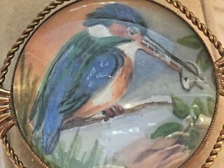 Vintage Thomas L.  Mott Brooch - Hand Painted Kingfisher Scene 2