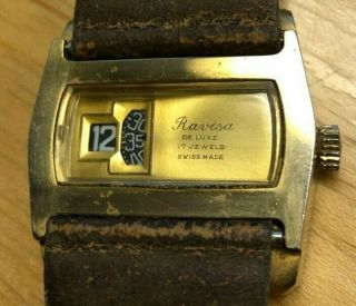 Vintage Swiss Ravisa Deluxe Watch W/original Leather Band Running Cond
