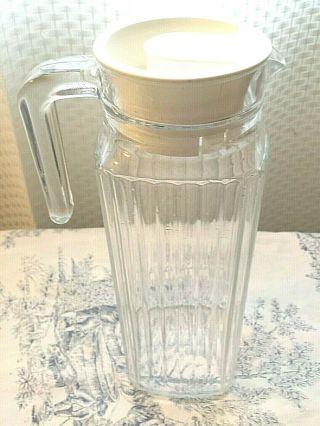 Vintage Arc Clear Glass Refrigerator Pitcher Ribbed With Lid Juice Milk