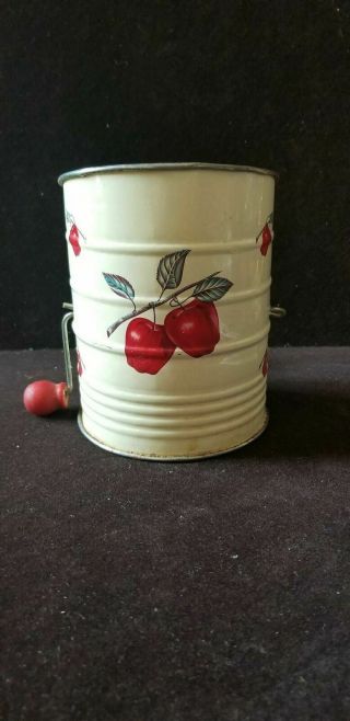 Retro Kitchen Vintage Farm House Flour Sifter White With Red Apple Design