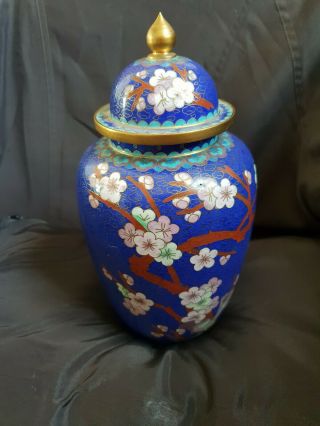 Vintage Chinese Cloisonne Oriental Flower Decorated Enamel Vase