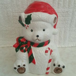 Vintage 1988 Rgd Ceramic Christmas Teddy Bear Piggy Bank 6 " Tall