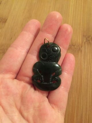 Rare Vintage Green Jade Natural Carved Chinese God Buddha Pendant Luck