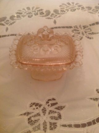 Vintage Depression Glass Pink,  Old Colony Lace Edges Candy Jar