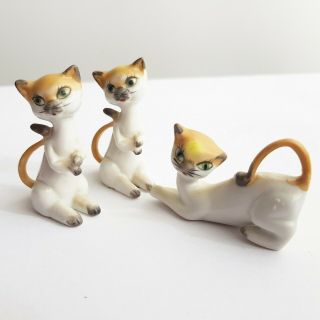 Vintage Ceramic Figurine Dollhouse Miniature Hand Painted Cat Family Statue