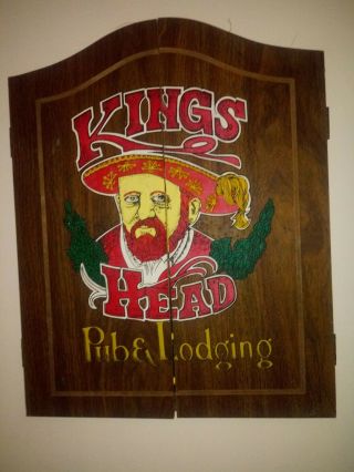 Vintage King’s Head Pub & Lodging Wood Cabinet And Dartboard - -