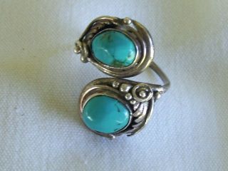 Vintage Sterling Silver 925 Southwestern Blue Turquoise Wrap Ring Sz 9.  5 Wt 7.  7g