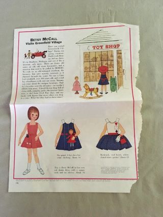 1963 Betsy Mccall Visits Greenfield Village Paper Dolls Vintage