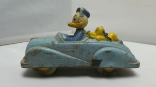 Vintage Sun Rubber Toy Car Donald Duck Pluto Walt Disney No E6