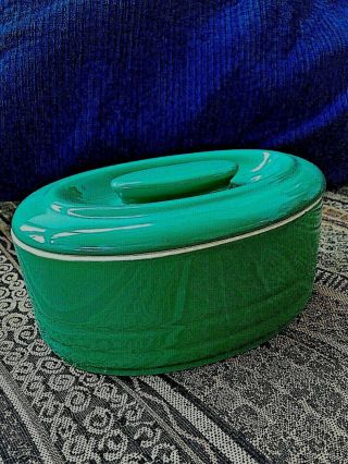 Vintage Retro Hall China Co.  Westinghouse Green Covered Oval Refrigerator Dish