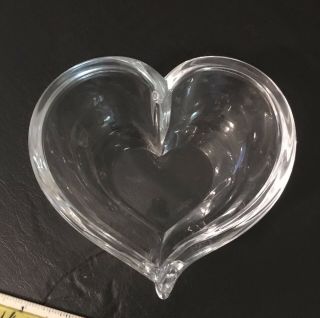Orrefors Sweden Heavy Clear Glass Crystal Heart Trinket Dish Bowl Vintage