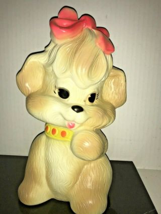 Vtg Retro 1973 Russ Berrie Puppy Dog Coin Bank With Pink Bow 11  / Bottom Plug