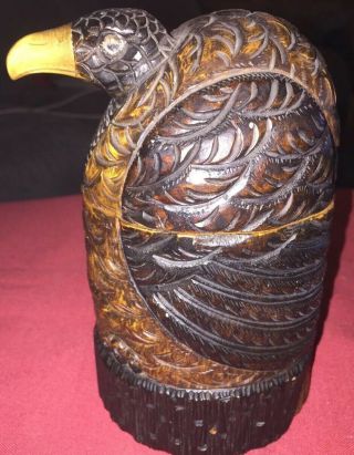 Rare Vintage Carved Eagle Round Container.