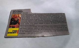 Vintage 1989? Gi Joe — Card Back File Card Wild Boar - Razorback - Enemy